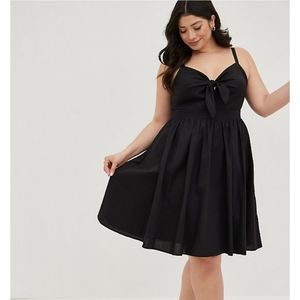 NWT TIE-FRONT MINI SKATER DRESS - POPLIN BLACK